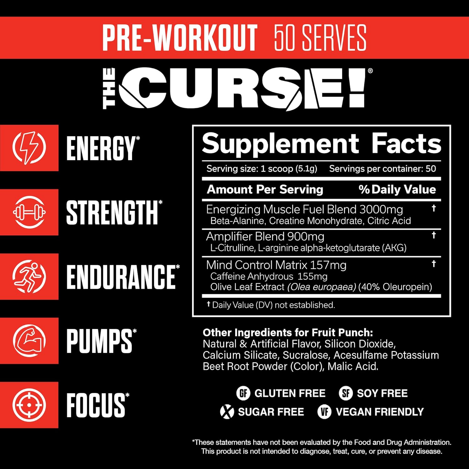 JNX SPORTS The Curse! PreWorkout Caffeine Beta-Alanine Creatine L-Citrulline Boost Energy Strength & Focus - Galeri