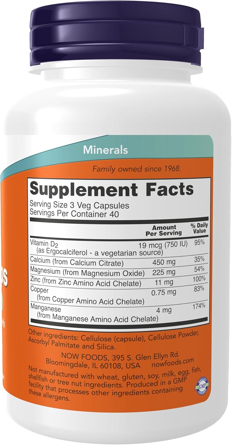NOW Foods Calcium(Kalsiyum) Citrate Vitamin D2, Magnesium, Zinc, Copper, and Manganese 120 Veg Caps - Galeri
