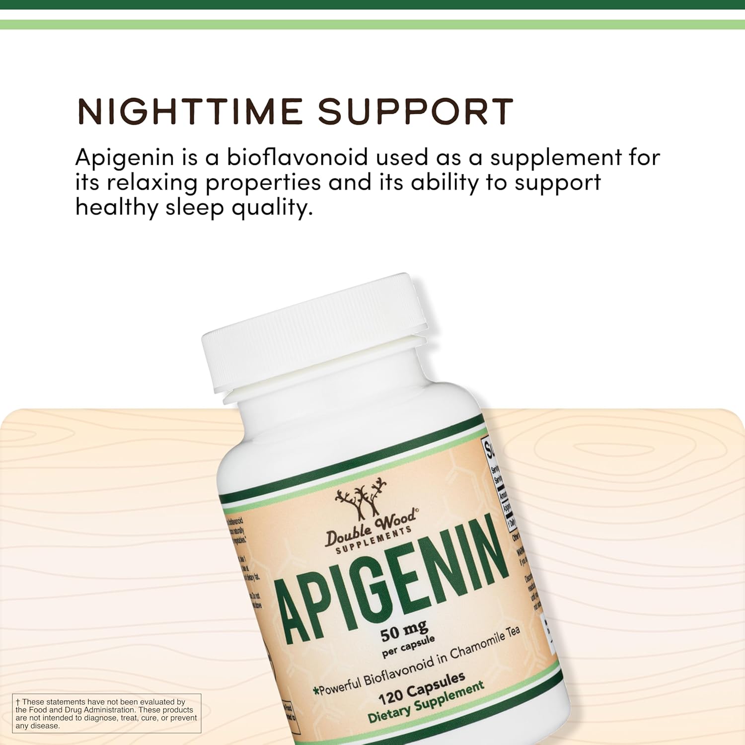 Double Wood Apigenin Bioflavonoid Found in Chamomile Tea for Relaxation, Sleep 120 Caps - Galeri