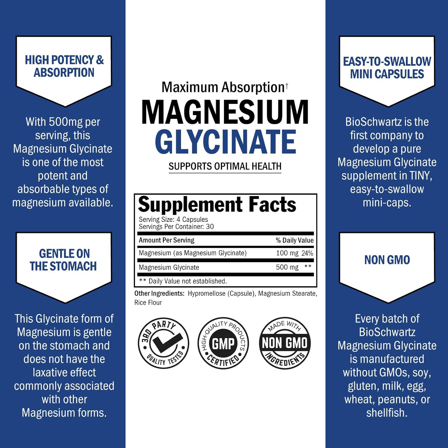 BioSchwartz Magnesium Glycinate 500mg Nerves Muscles Heart Mood and Sleep Support 120 - Galeri