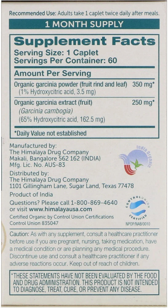 Himalaya, Organic Garcinia, Cambogia Hca Appetite control 60 Capsules - Galeri