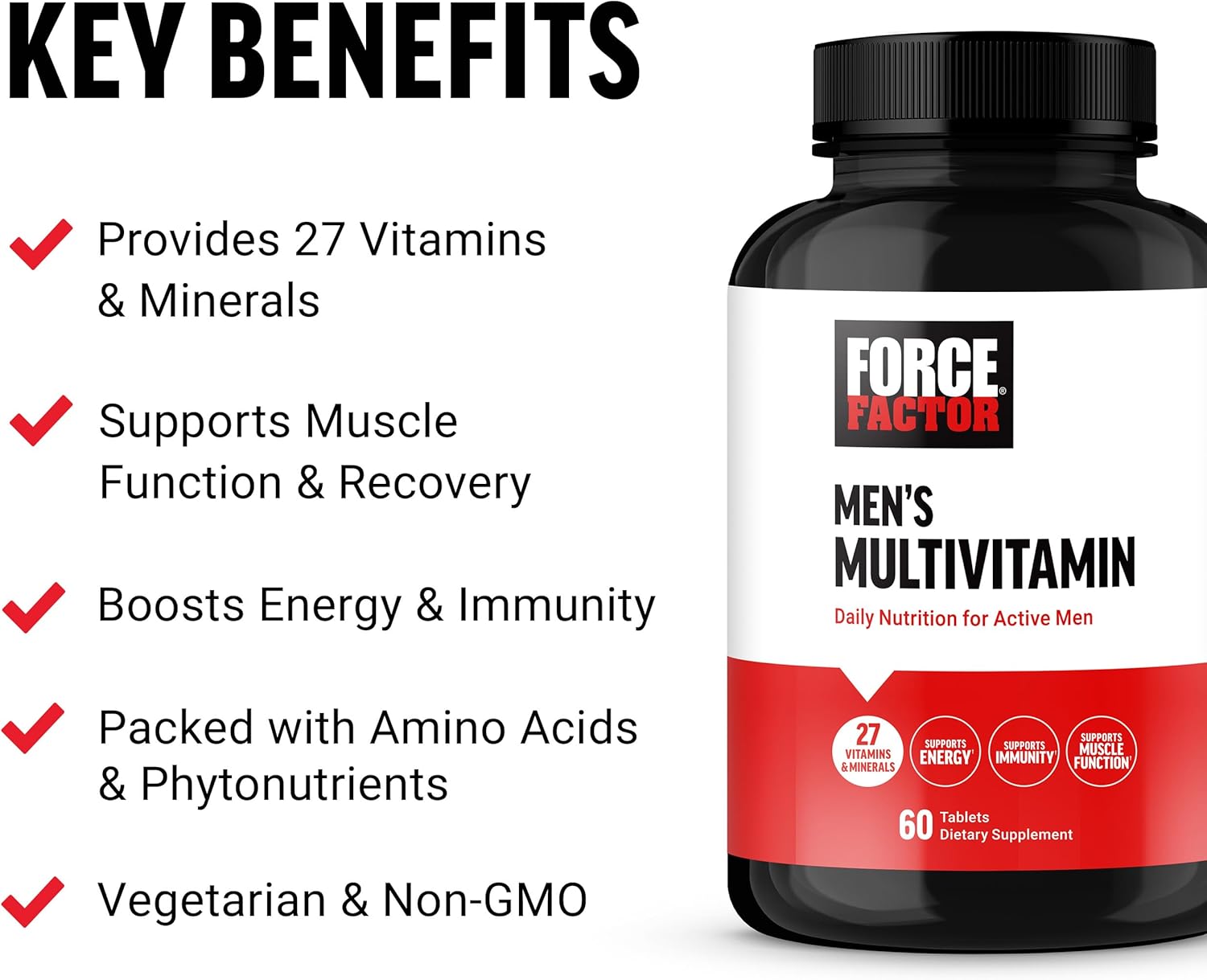 Force Factor Men’s Multivitamin  for Men Plus Amino Acids 27 Vitamins and Minerals Support Energy, and Immunity, 60 Tablet - Galeri