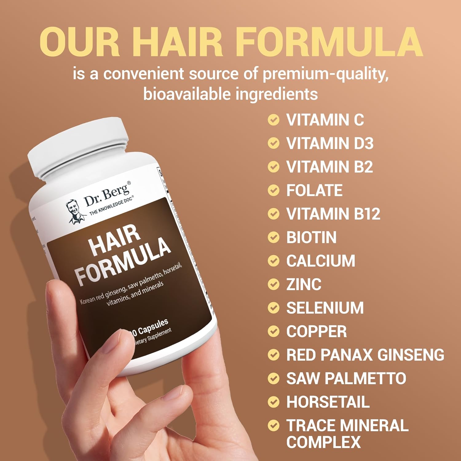 Dr. Berg All-in-One Vitamins for Hair Skin & Nails with Biotin Saw Palmetto DHT Blocker 90 Caps - Galeri