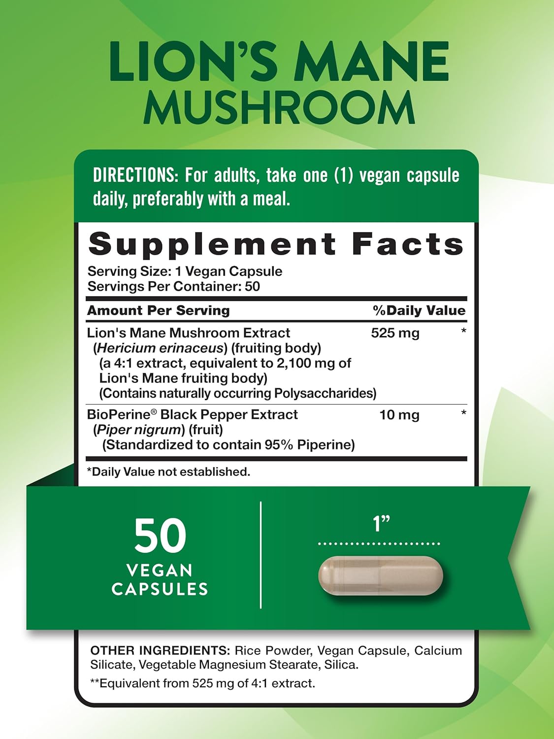 Nature's Truth, Lion's Mane(Aslan yelesi mantarı) Mushroom Plus BioPerine®, 2100 mg, 50 Capsules - Galeri