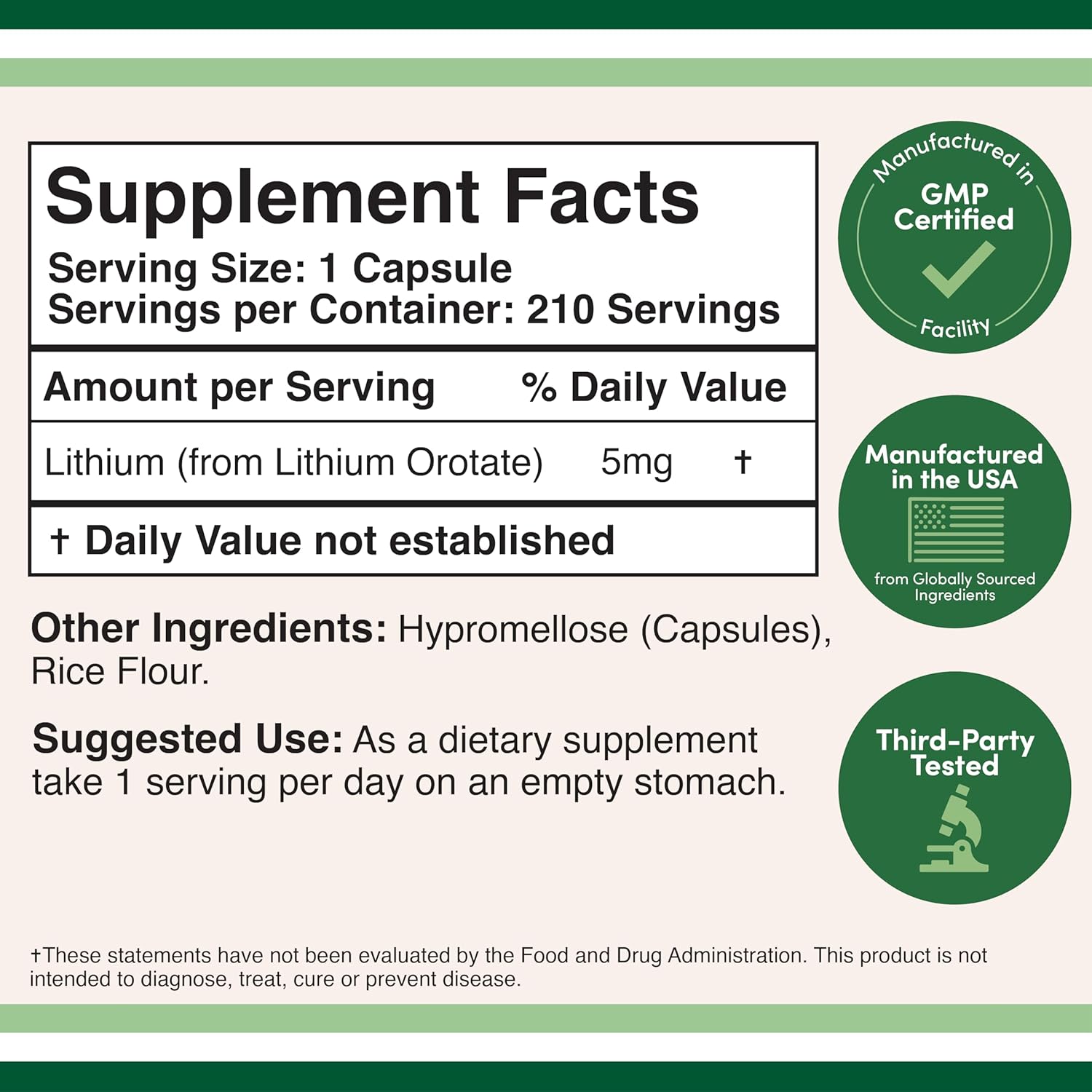 Double Wood Lithium Orotate 5 mg Cognition and Brain Health 210 Caps - Galeri
