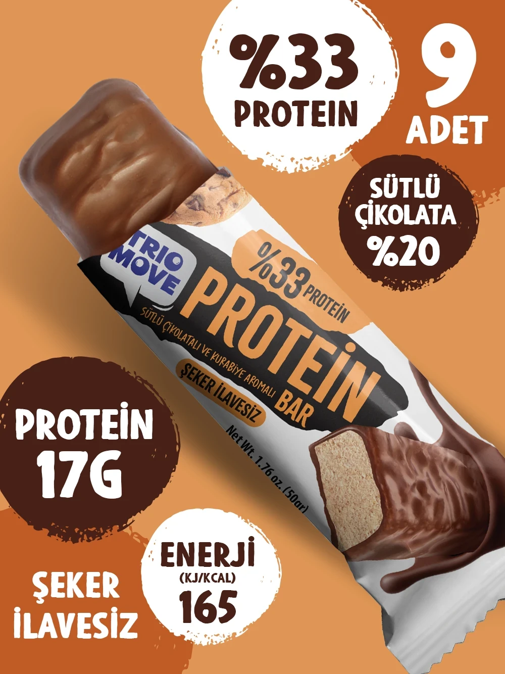 Trio Move Protein Bar 9 Adet X 50 Gr Kurabiye &amp; Sütlü Çikolata - Galeri