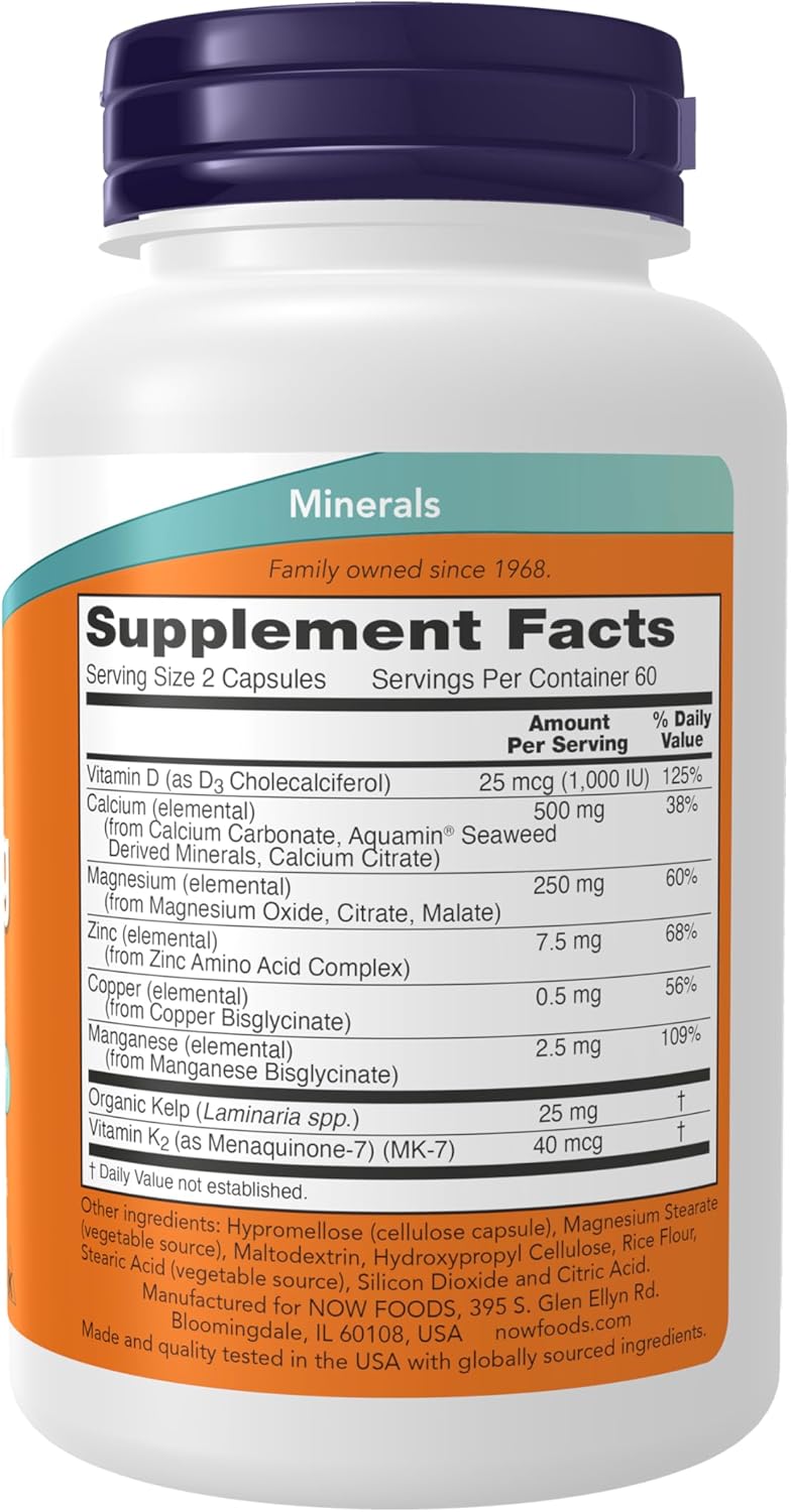 NOW Cal-Mag with Zinc Copper Manganese Calcium Magnesium D and K Vitamin D3 K2 120 Caps - Galeri