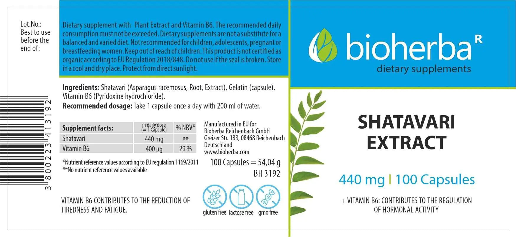 BİOHERBA SHATAVARI Hint Kuşkonmazı şatavari asparagusracemosus EXTRACT 440 mg 100 capsules - Galeri