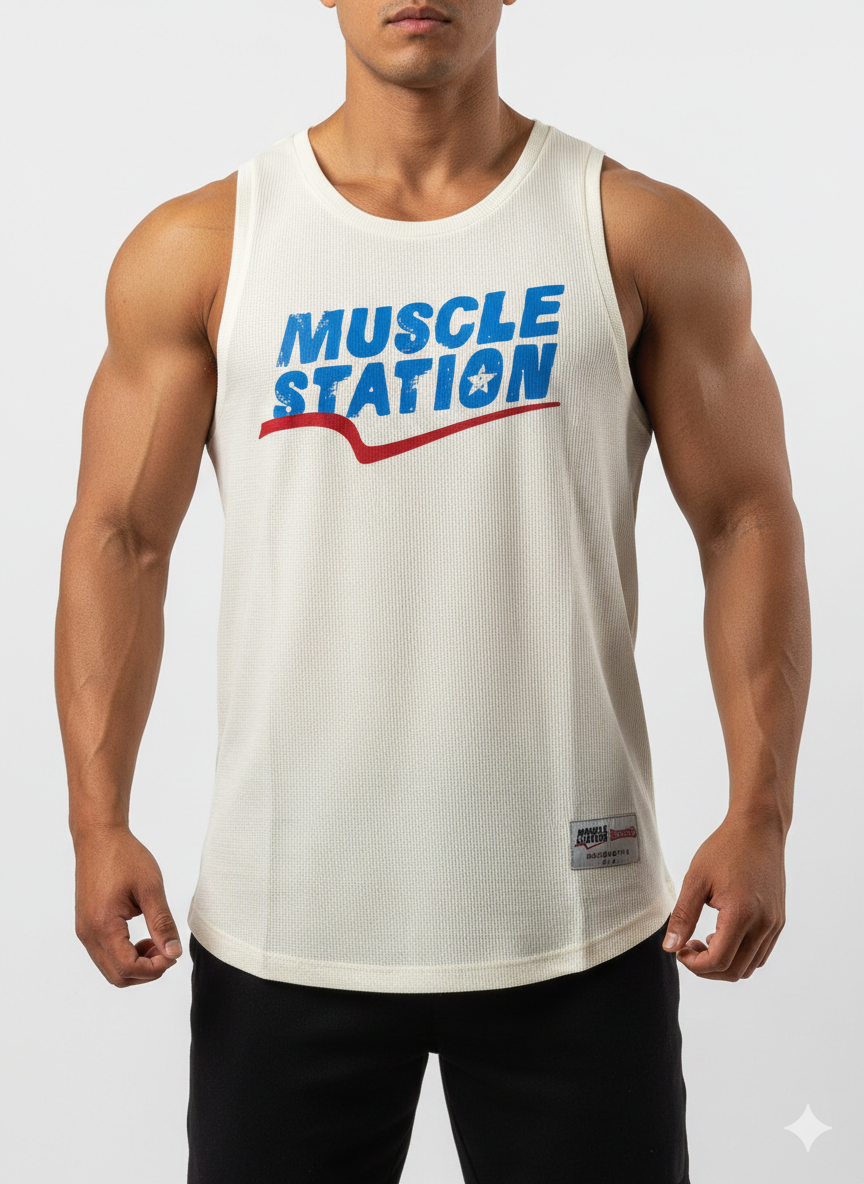 Muscle Station Ribanali Fitilli Pamuklu Krem Spor Atlet