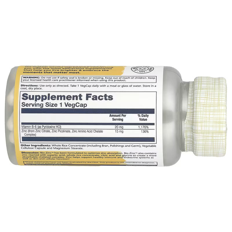 Solaray Bio Zinc 15 mg Zinc Citrate Zinc Picolinate Minerals Complex for Healthy Immune System 100 VegCaps - Galeri