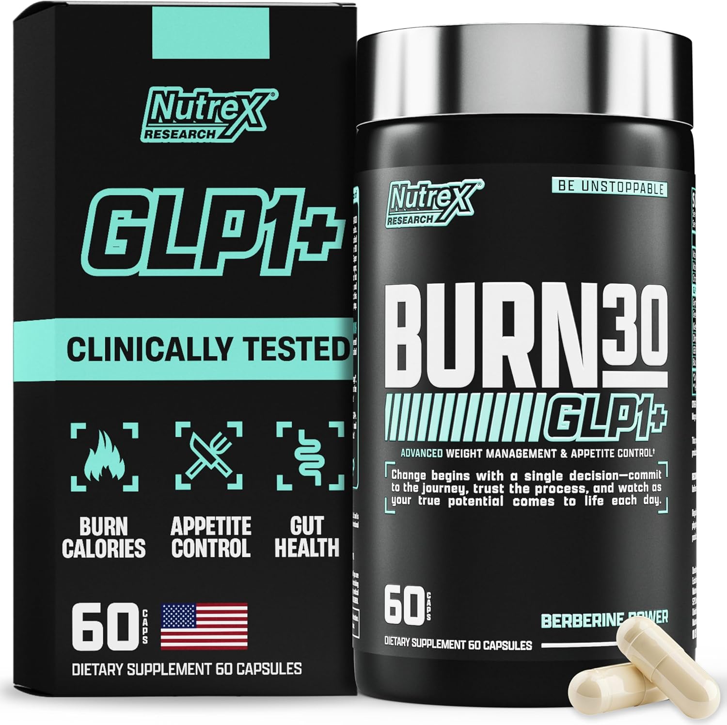 Nutrex BURN30 GLP-1 Carnitine Super Berberine Weight Management Appetite Control Gymnema sylvestre 60 Caps - Galeri