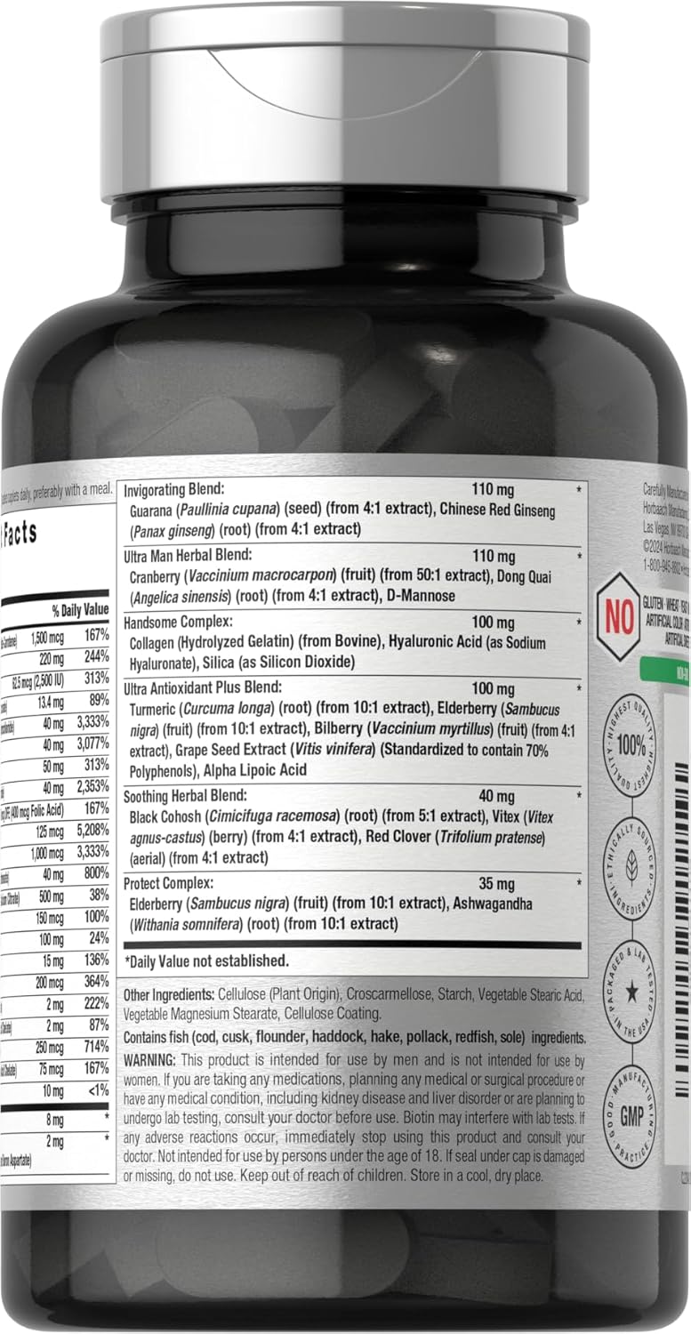 Horbaach Mens Multivitamin 50 Plus 60 Caplet Calcium Magnesium Molybdenum Vitamin A, B, C, D & E 50+ - Galeri