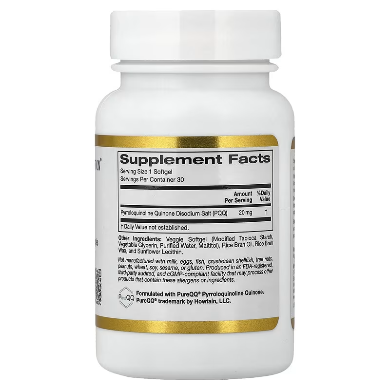 California Gold Nutrition PQQ Mitochondrial Antioxidants Brain & Cognitive 20 mg 30 Veggie Softgels - Galeri