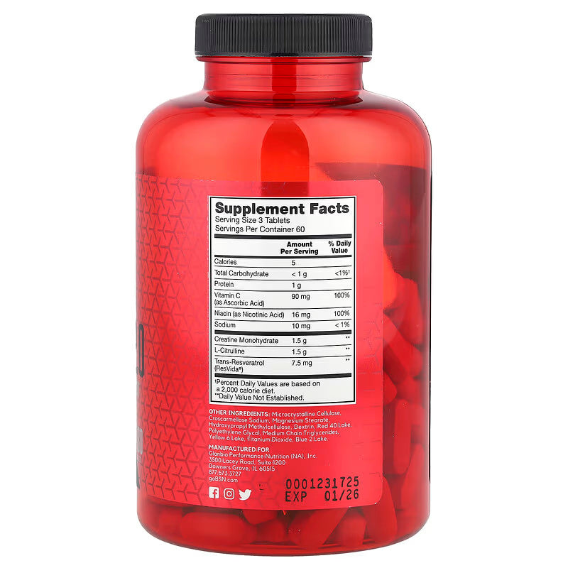 BSN, Nitrix 2.0 Nitric Oxide Creatine Monohydrate L-Citrulline 180 Tablets - Galeri