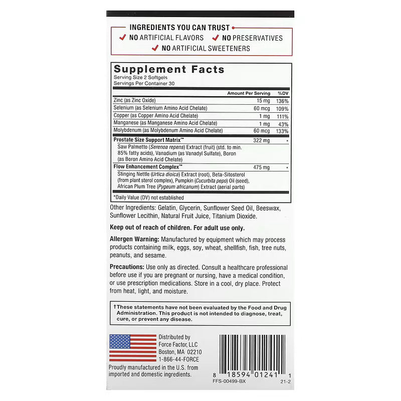 Force Factor Natural Prostate Men's Health Saw Palmetto Solution 60 Easy-To-Swallow Softgels - Galeri