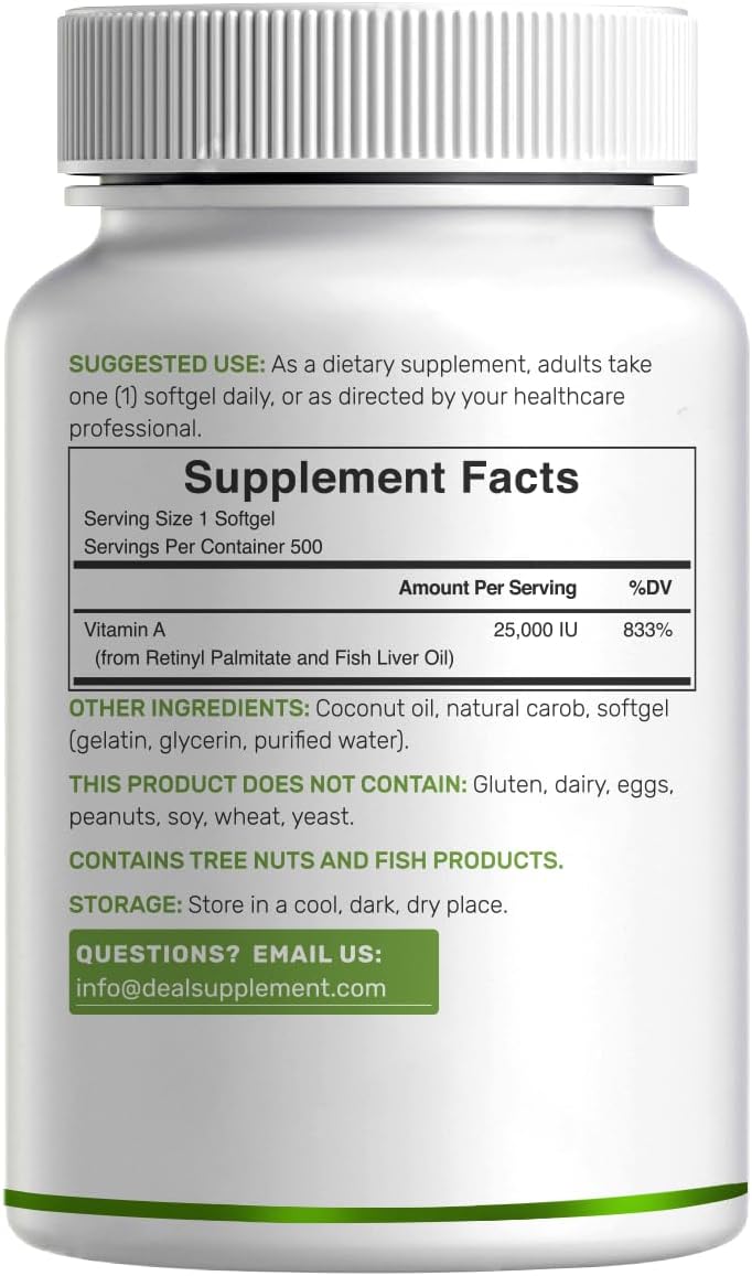 DEAL SUPPLEMENT Vitamin A 25000 IU 500 Coconut Oil Fish Liver Oil Vitamins for Eye Immune & Skin Health - Galeri