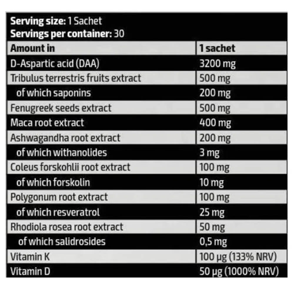 Kevin Levrone Gold Test Pak(Tribulus+Daa+Fenugreek+Maca) 30 sachets - Galeri