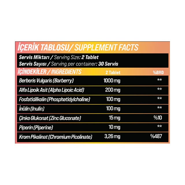 GRIMSUPPS BERBERINE FORTE BERBERIS VULGARIS ALPHA LIPOC ACID & ZINC & INULIN PHOSPHATIDYLCHOLINE 60 TABLETS - Galeri