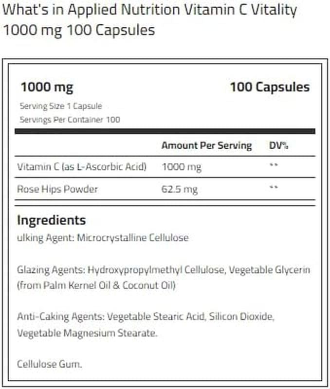 Applied Nutrition Vitamin C Rose hips Ascorbic acid 1000mg 100 Caps - Galeri