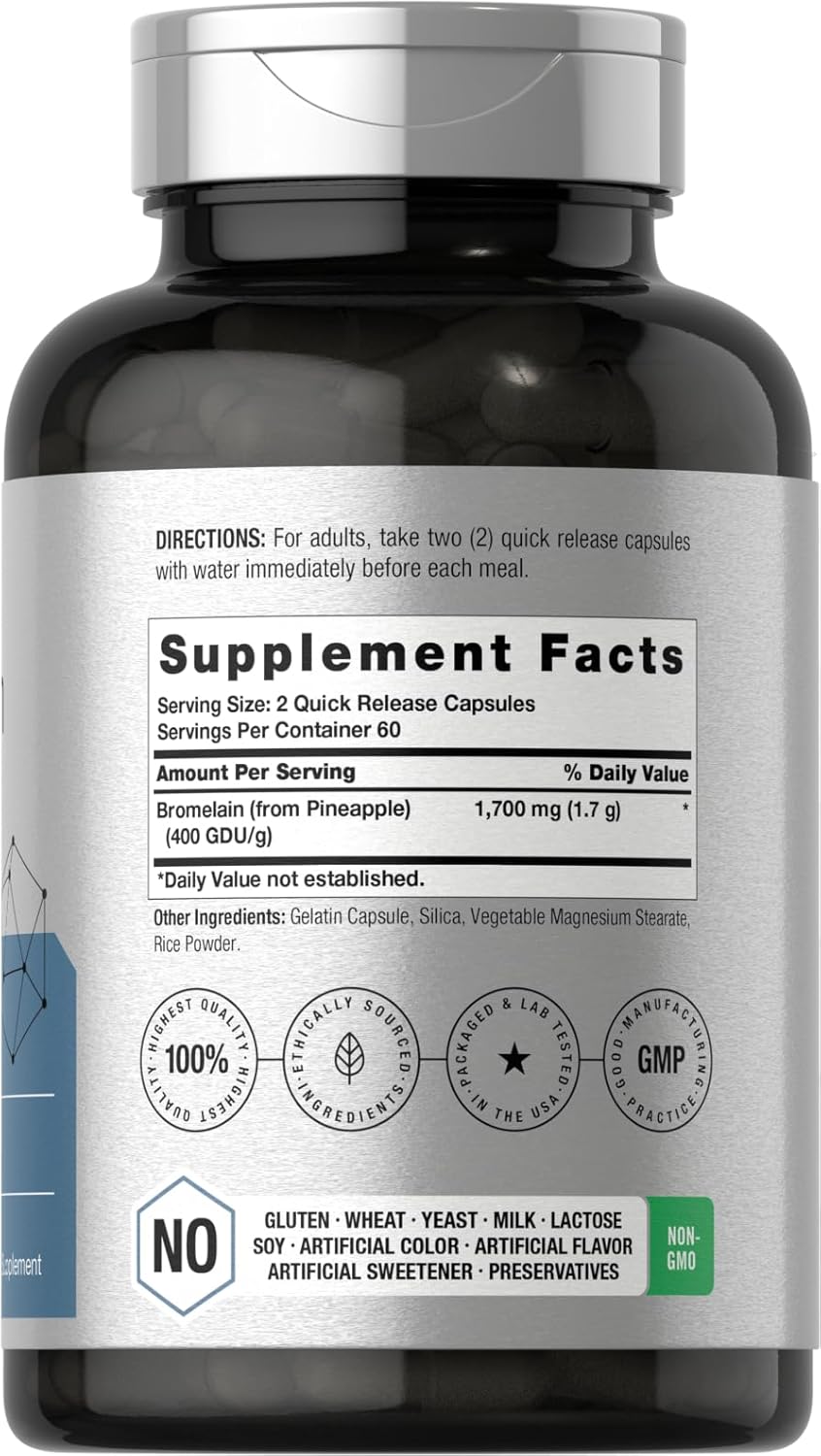 Horbäach Bromelain 1700 mg Supports Digestive Health Pineapple Enzyme 120 Caps - Galeri