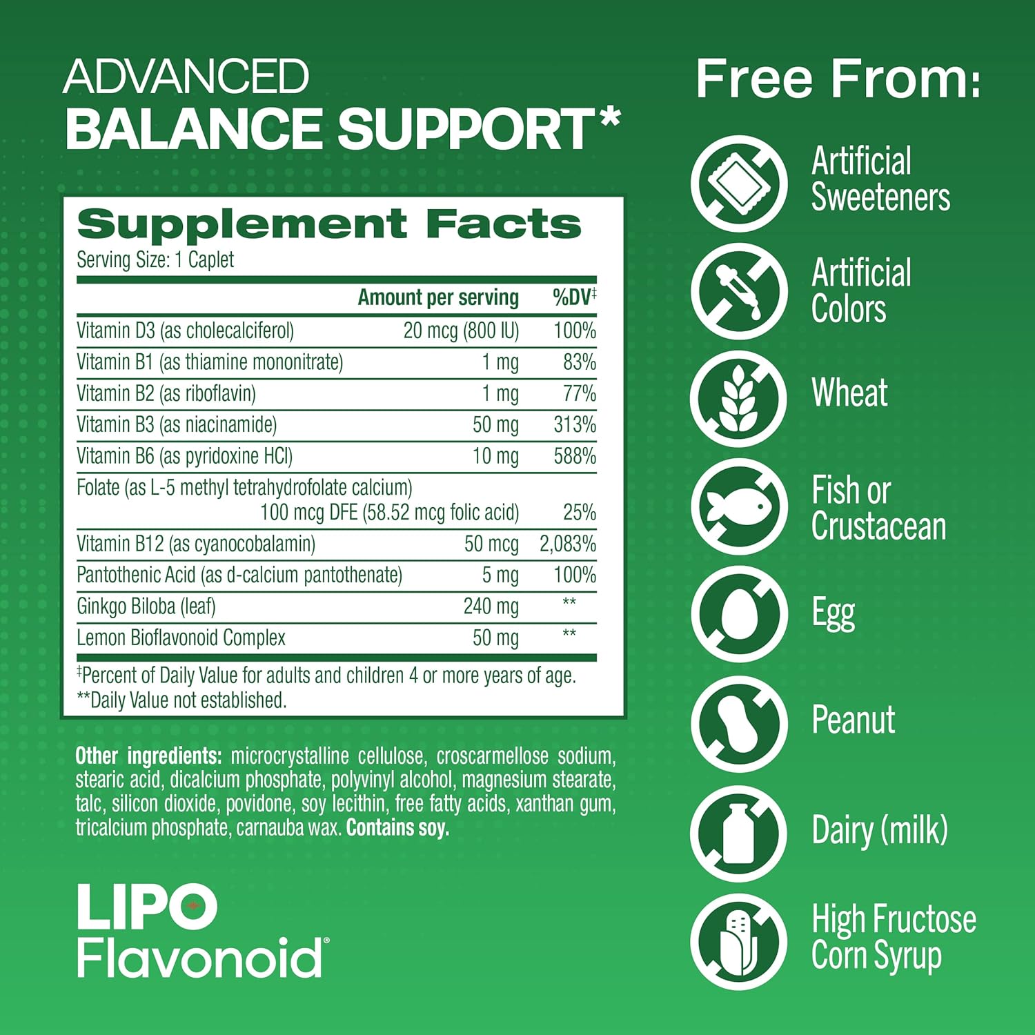 Lipo Flavonoid Balance Support Inner Ear Health Vertigo Relief with Ginkgo Biloba Bioflavonoids, & B Vitamins - Reduces Dizziness Spinning Swaying - Galeri