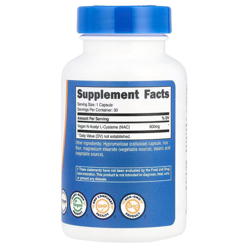 Nutricost NAC N-Acetyl L-Cysteine 600 mg 30 Capsules - Galeri