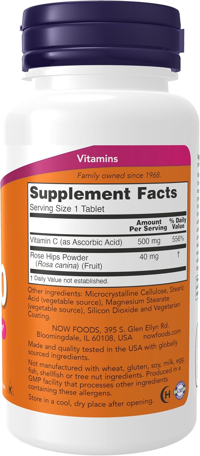 NOW Foods Vitamin C-500 with Rose Hips Antioxidant Protection 100 Tablet - Galeri