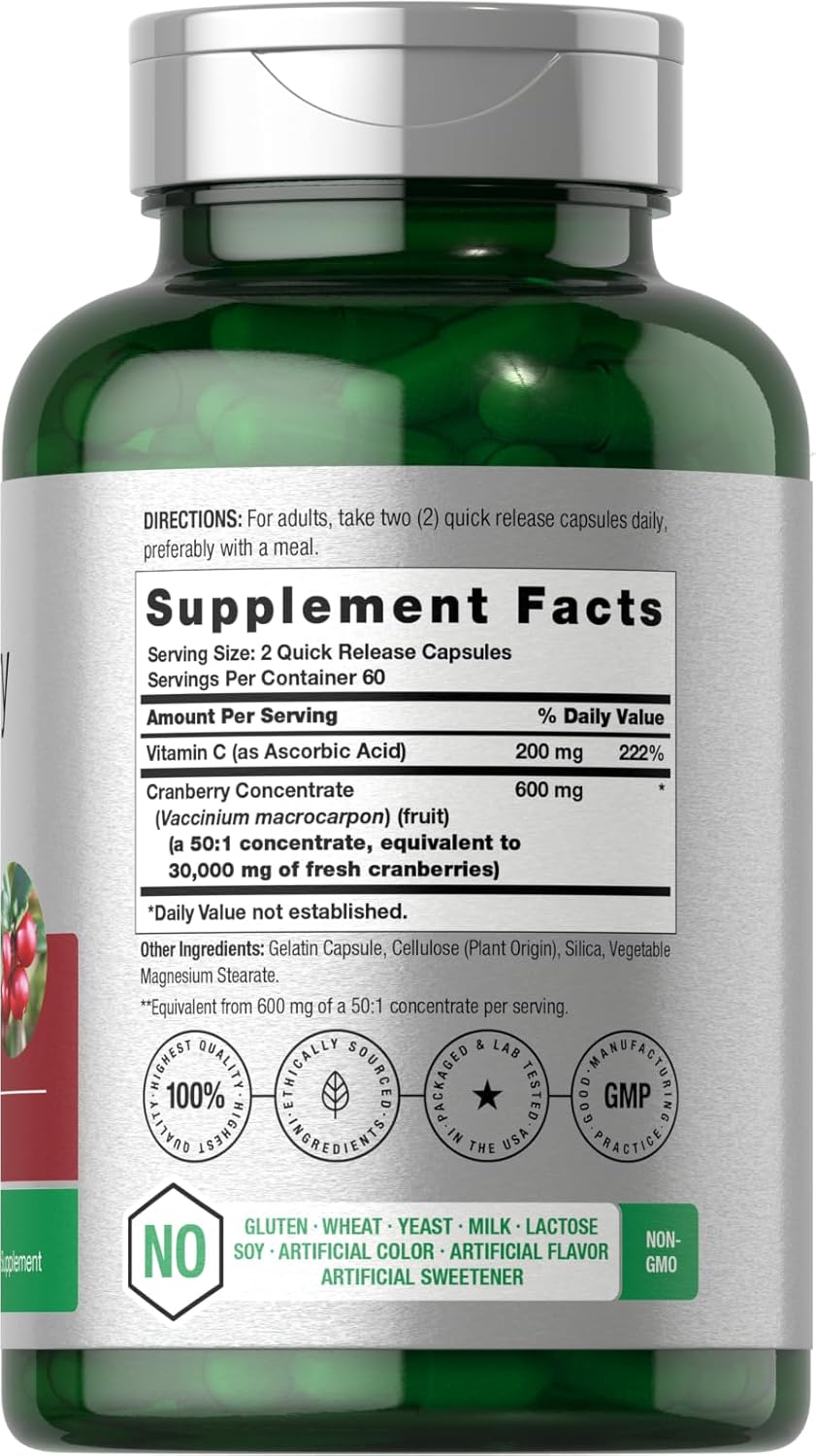 Horbäach Cranberry Concentrate Extract Pills + Vitamin C 120 Caps Women and Men Triple Strength Ultimate Potency Formul - Galeri