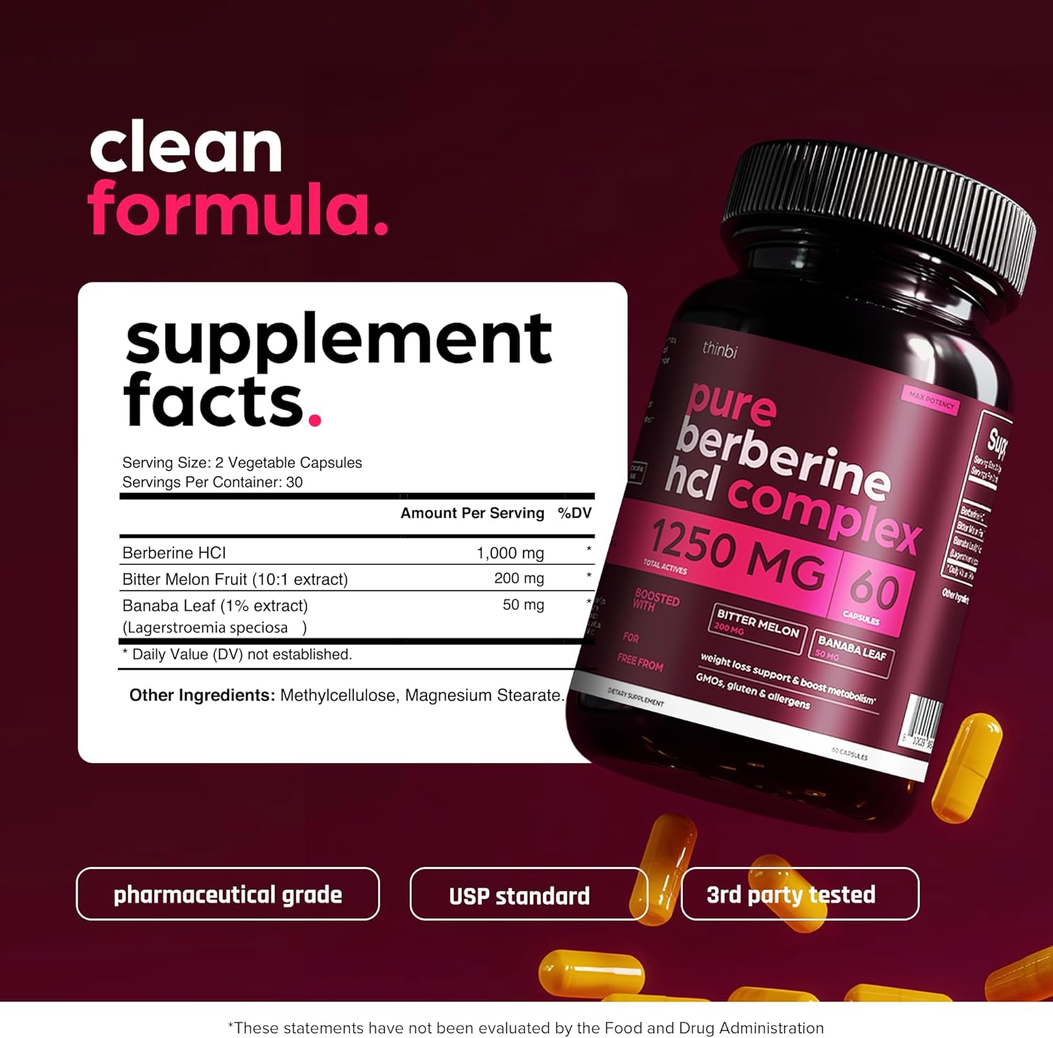 Artnaturals Berberine 1250mg for Weight Management with Bitter Melon and Banaba Leaf - HCl from Barberry Extract 60 Caps - Galeri