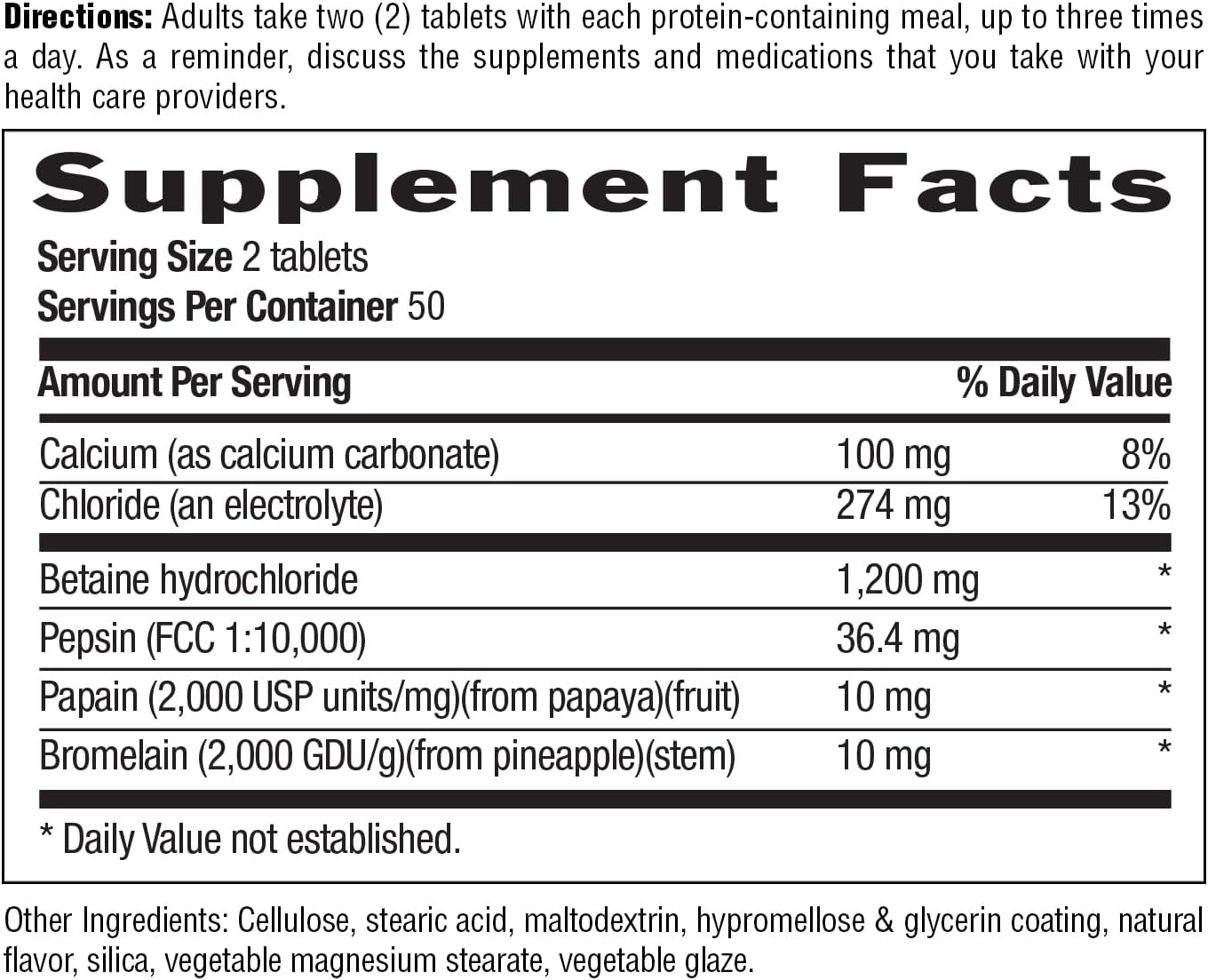 Country Life Betaine Hydrochloride with Pepsin Digestive Health 600mg 100 Tablet - Galeri