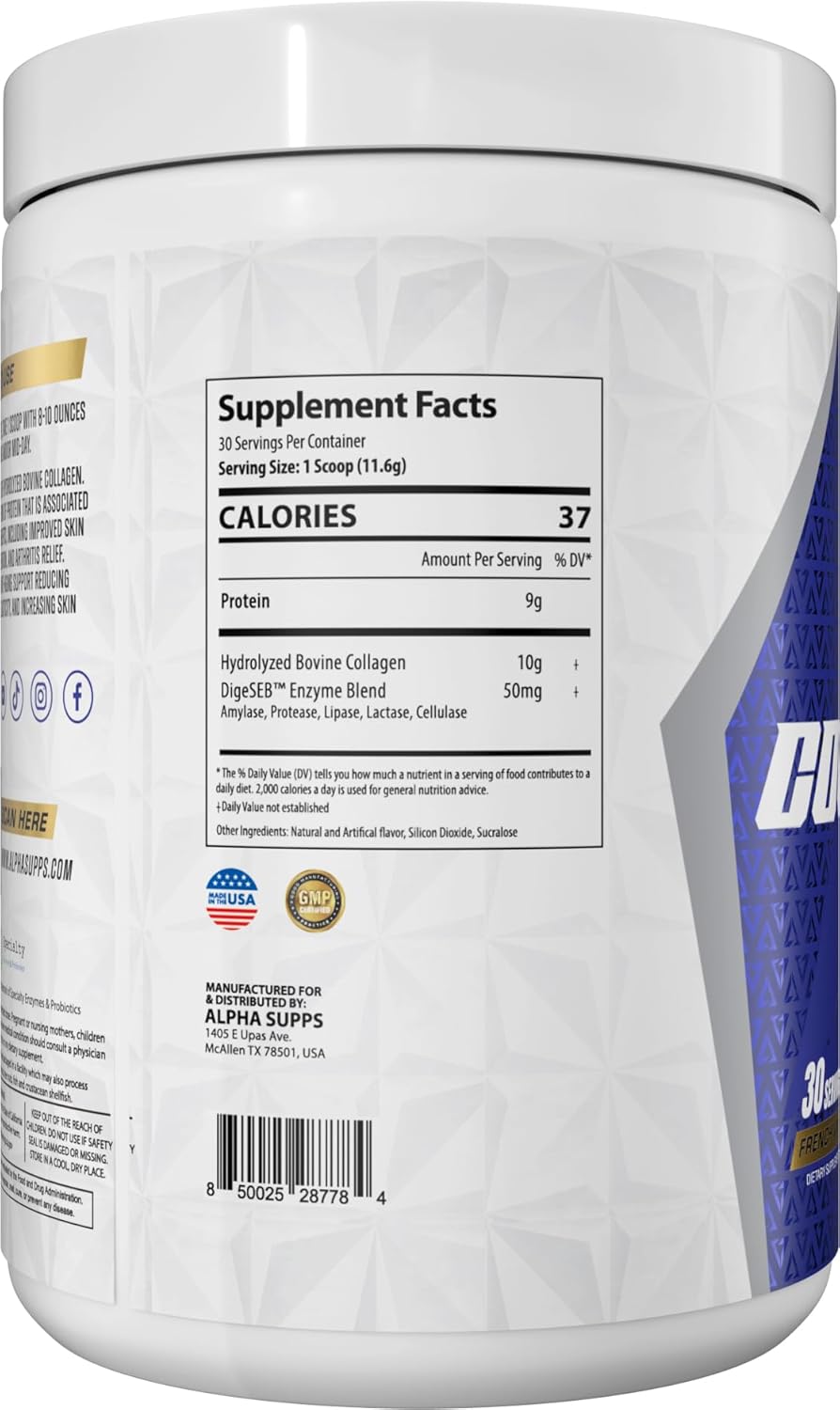 Alpha Supps Hydrolyzed Collagen Protein Collagen Peptides Digestive Enzymes 350 g - USA - Galeri