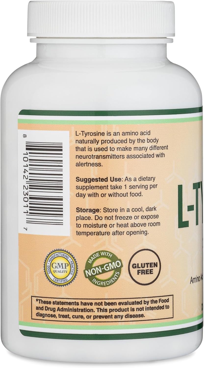 Double Wood L-Tyrosine Memory Attention and Focus Amino 1,000mg 120 Veggie Caps - Galeri