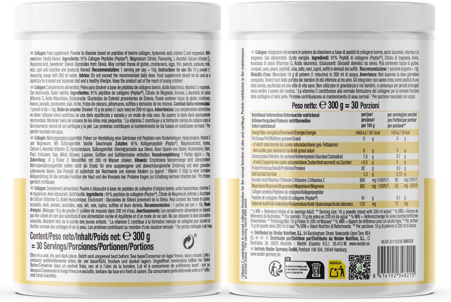Weider Collagen(Kolajen) Vanilla Hydrolysed Collagen 100%  Mag Vitamin C Sugar-Free Skin Bones Hair - Galeri