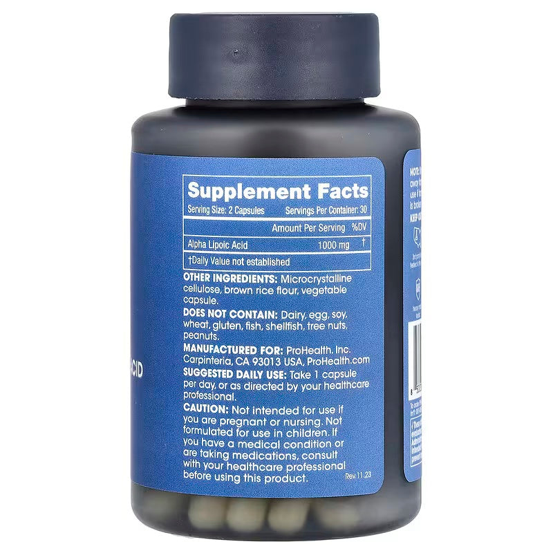 ProHealth Longevity Alpha Lipoic Acid cellular health 1000 mg 60 Capsules - Galeri