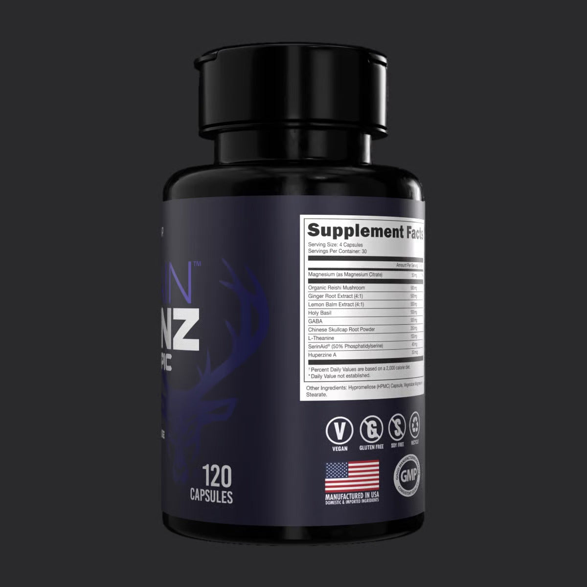 Bucked Up Brain Gainz Nootropic Lion's Mane Tyrosine Reishi Mushroom Gaba Theanine 240 Caps USA - Galeri