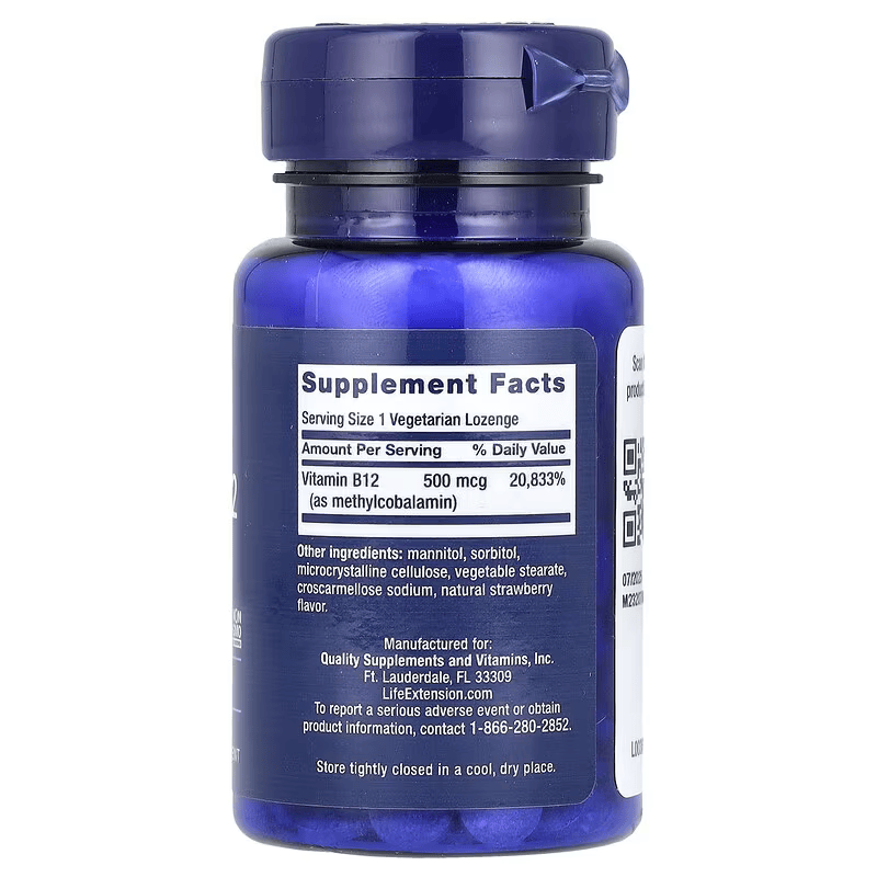 Life Extension Vitamin B12 Methylcobalamin 500 mcg 100 Vegetarian Lozenges - Galeri