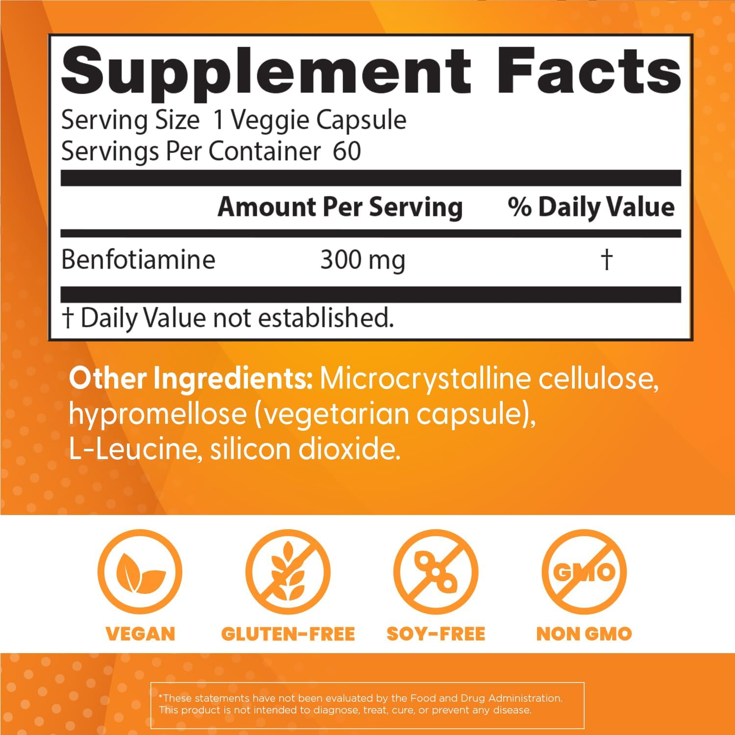 Doctor's Best Benfotiamine 300 with BenfoPure, Helps Maintain Healthy Glucose Metabolism, Non-GMO, Vegan, Gluten Free, Soy Free, 300 mg, 60 Veggie Caps - Galeri