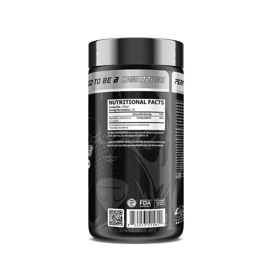Core Champs Vitamin D3 5000 IU 120 Softgels - By Kai Greene - Galeri