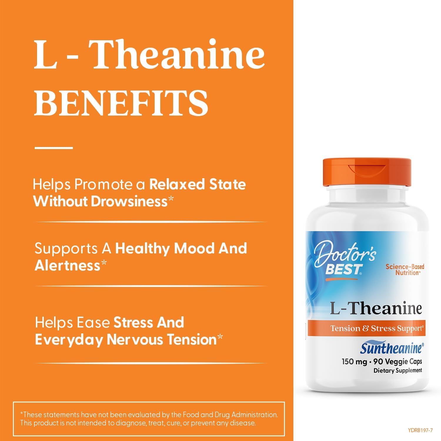 Doctor's Best L-Theanine Contains Suntheanine Helps Reduce Stress & Sleep 150 mg 90 Caps - Galeri