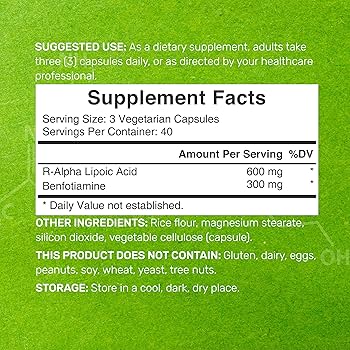 Deal Supplement R Alpha Lipoic Acid 600mg with Benfotiamine 300mg Per Serving, 120 Veggi - Galeri