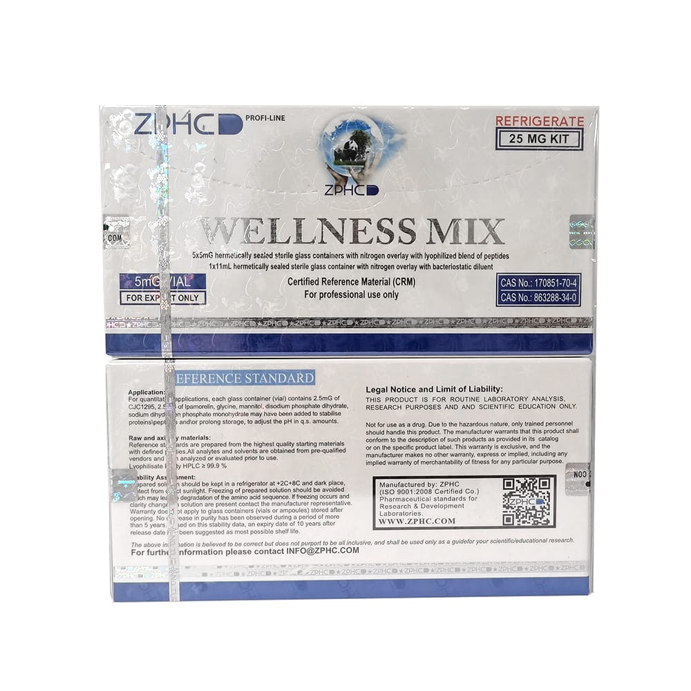 Zphc Wellness Mix ZPHC — 25 mg Ipamorelin 2.5 mg + CJC-1295 2.5 mg — 5 vials × 5 mg - Galeri