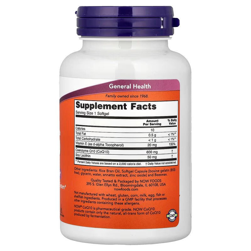 NOW Foods CoQ10 Coenzyme Ubiquinone With Vitamin E & Lecithin 60 Softgels - Galeri