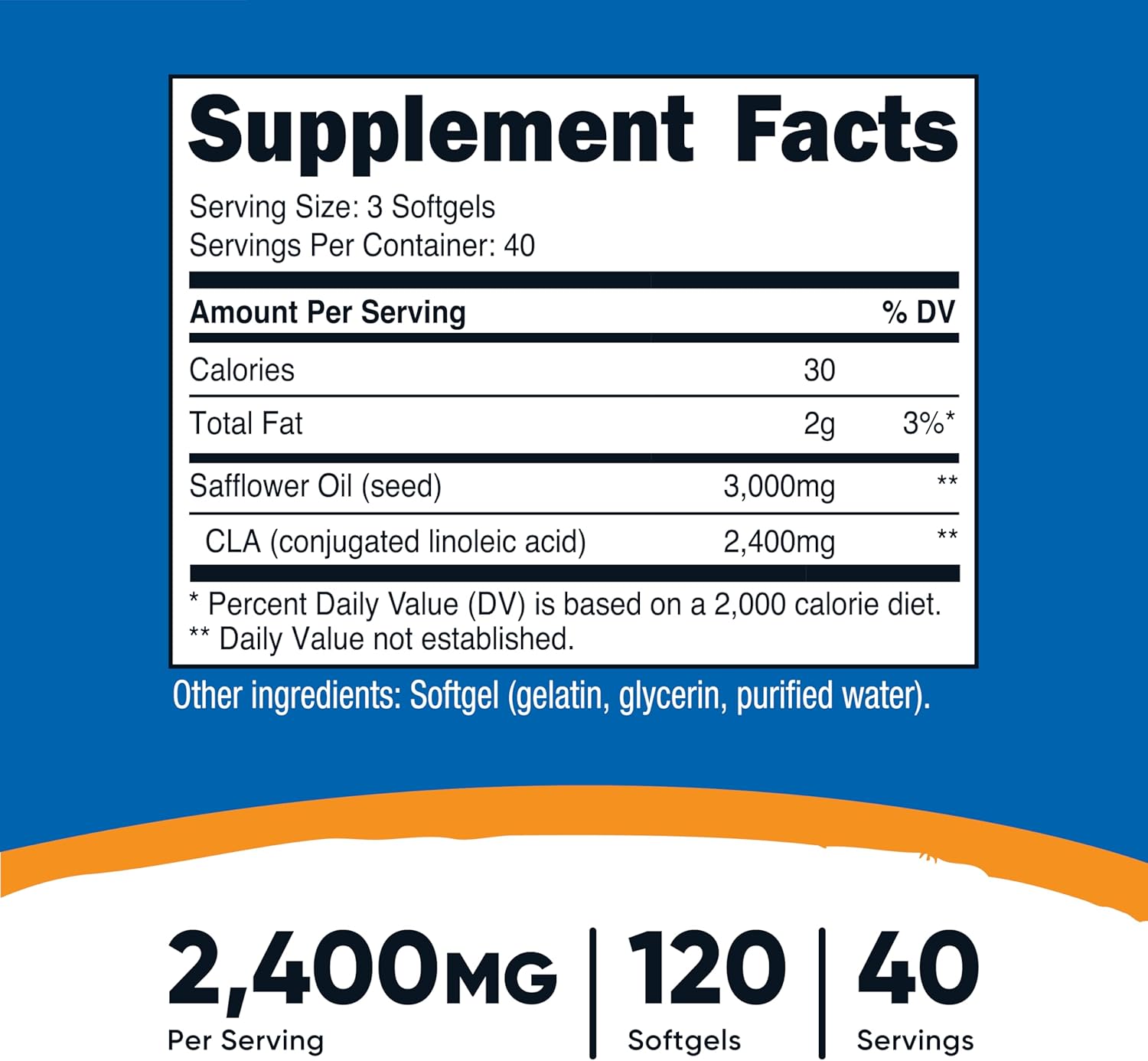 Nutricost CLA (Conjugated Linoleic Acid) 2,400mg, 120 Softgels - Gluten Free, Non-GMO, 800mg Per Softgel - Galeri
