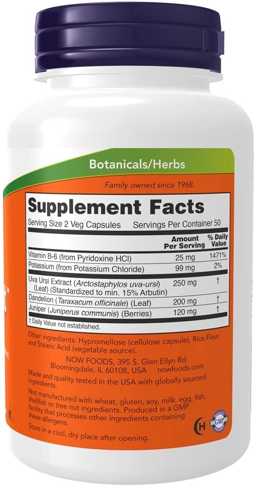NOW Foods Water Out Uva Ursi Fluid Balance Supports a Healthy Urinary Tract 100 Veg Caps - Galeri
