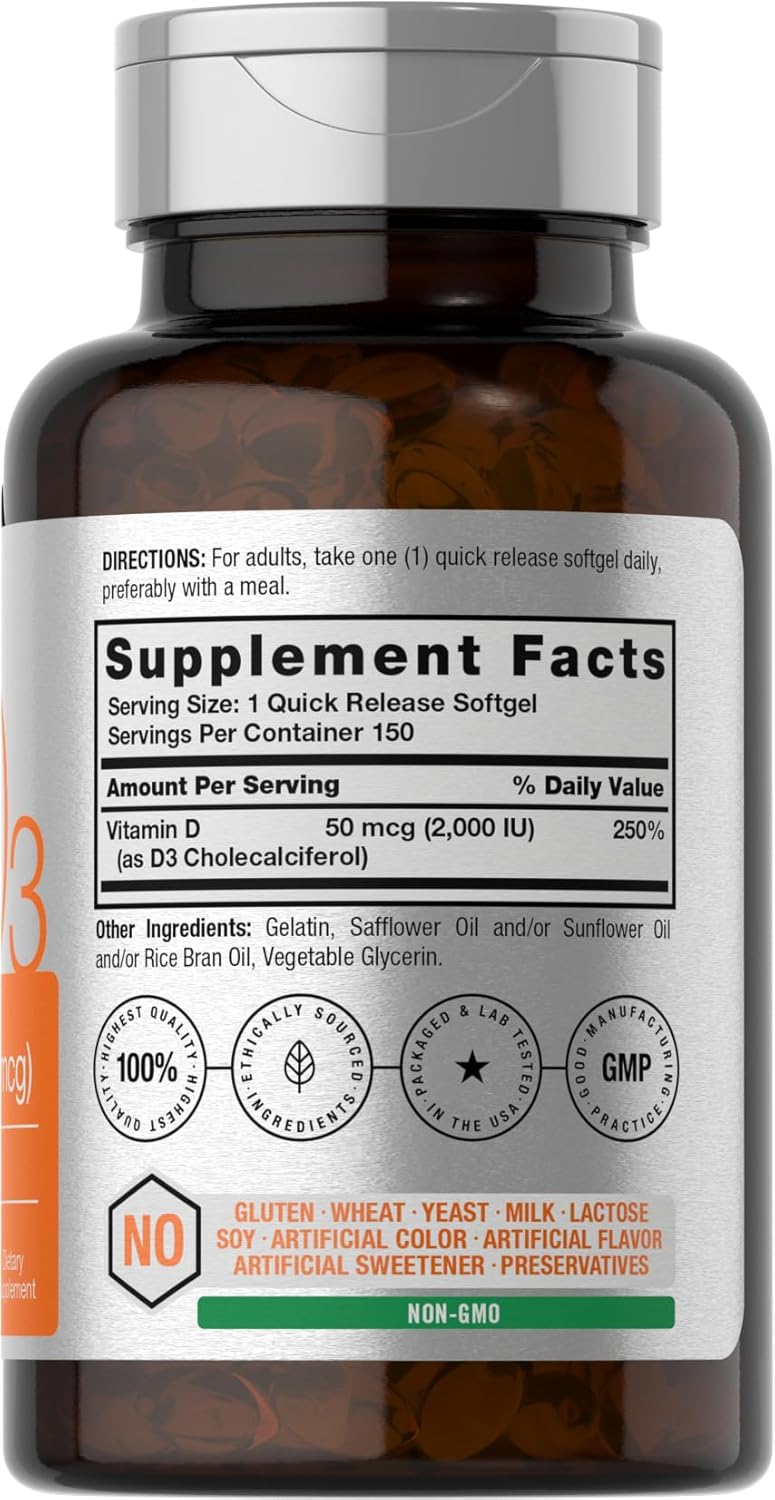 Horbaach Vitamin D3 2000IU Cholecalciferol 150 Softgels - Galeri