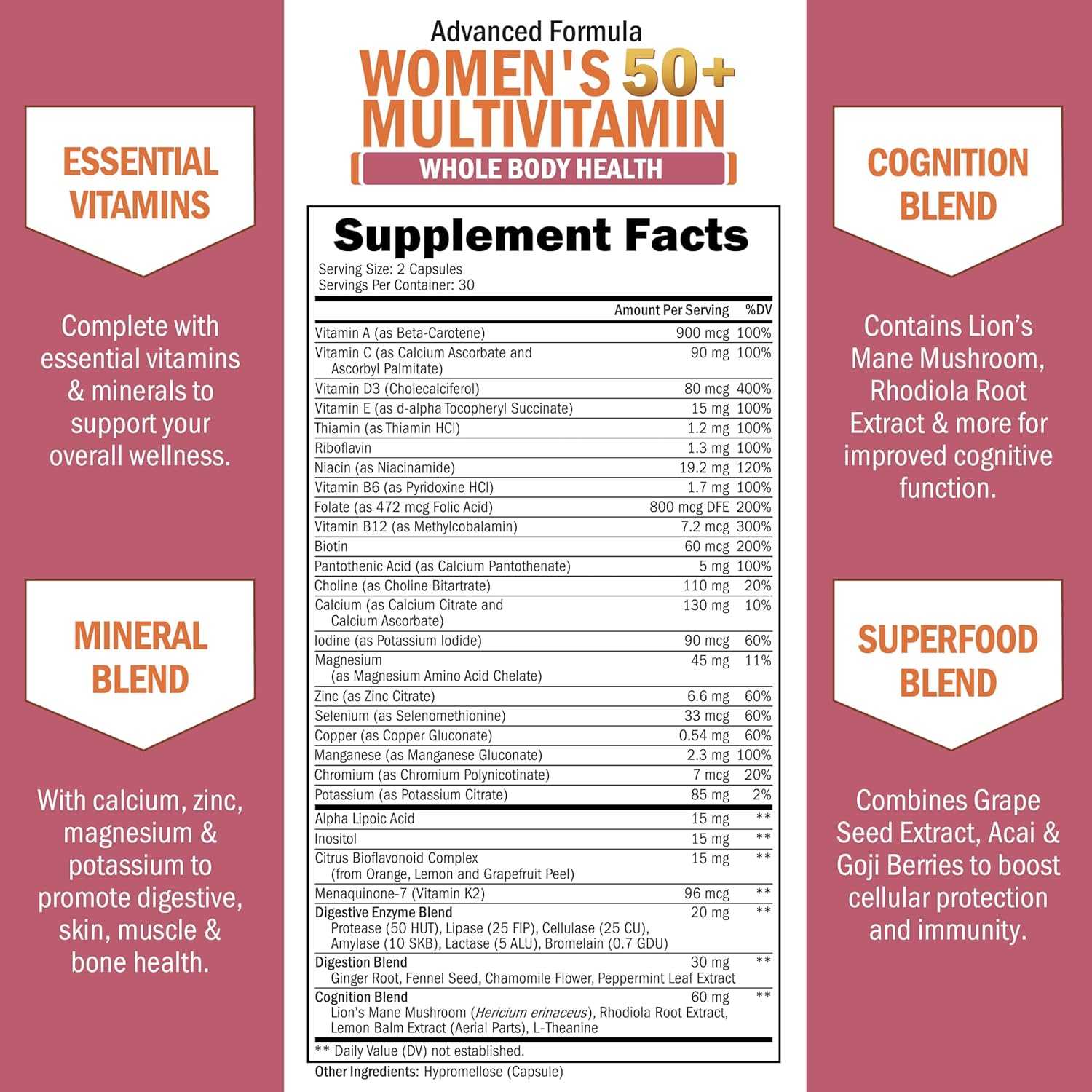 BioSchwartz Daily Multivitamin for Women Vitamin Memory Support Stress Reduction & Healthy Immune Response 60 Caps - Galeri