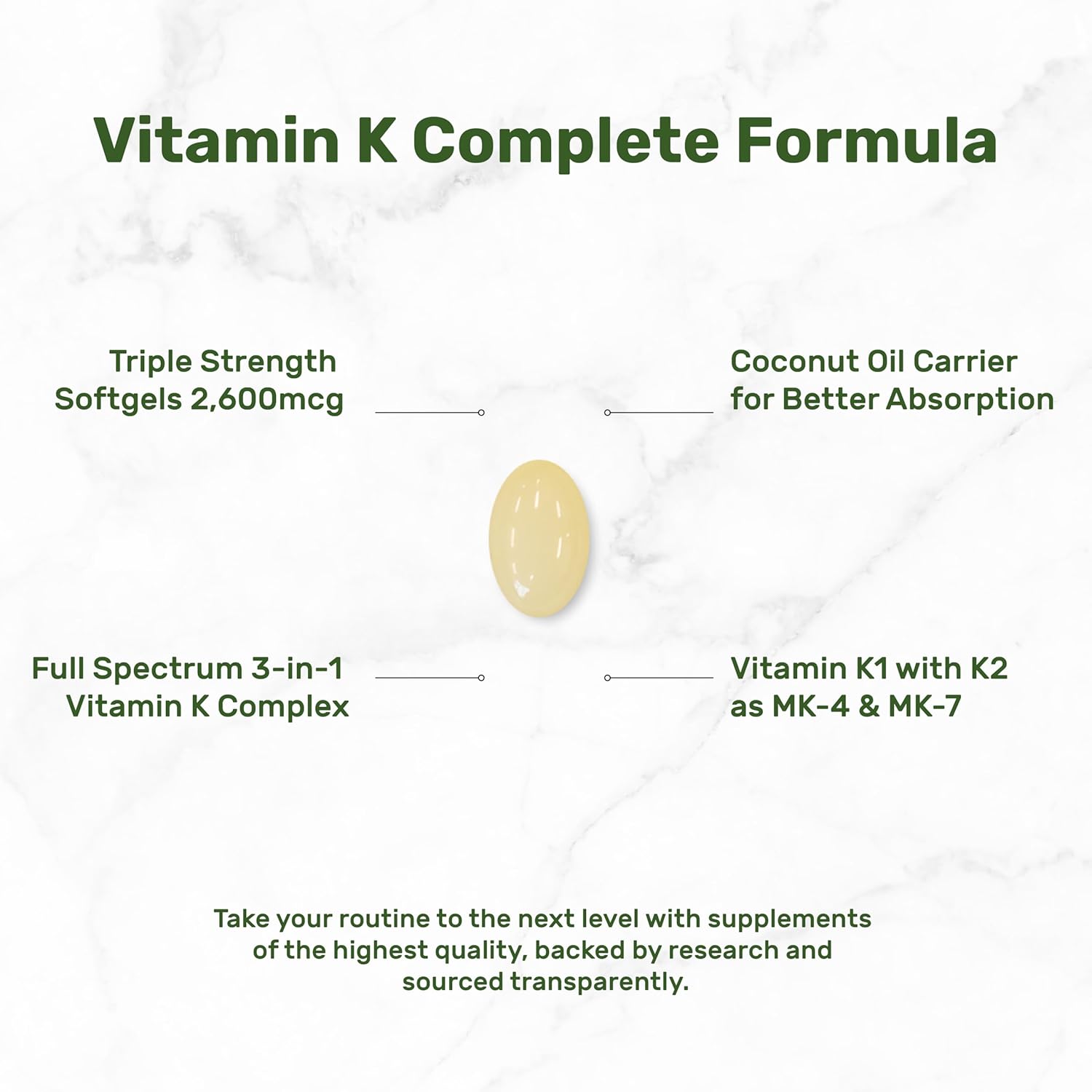 DEAL SUPPLEMENT Vitamin K 1 - K2 Complete MK-7 and MK-4 Bone Joint Immune Support 240 Coconut Oil Softgels - Galeri