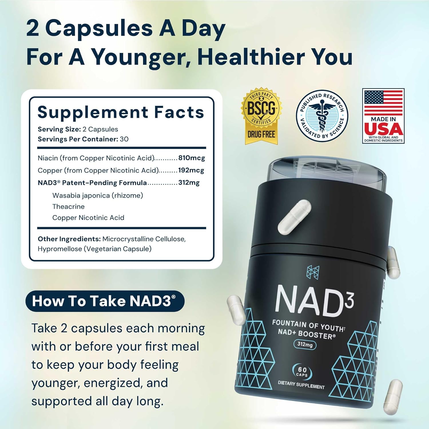 HPN NAD3 Clinical NAD+ Booster Cellular Health & Natural Energy 60 Caps - Galeri