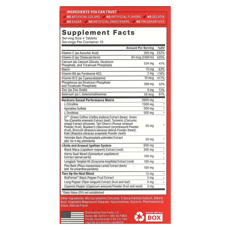 Force Factor SCORE Hardcore Men's Health Libido Citrulline Agmatine Sulfate Black Maca Horny Goat Longjack Tongkat Ali 60 Tablet - Galeri