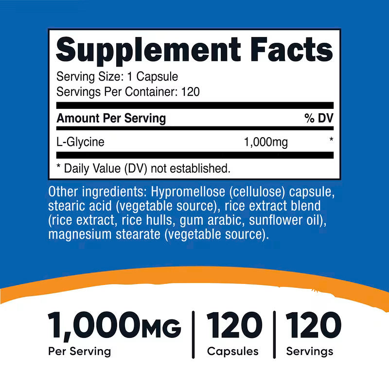 Nutricost L-Glycine 1,000 mg 120 Capsules - Galeri